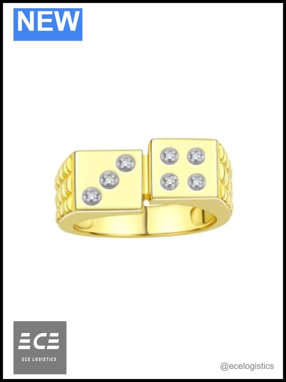 Sterling Silver Yellow Gold Plated Lucky 7 Craps Gambling Ring with Diamonds